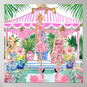 Poster Preppy Retro Palm Beach Pool Party