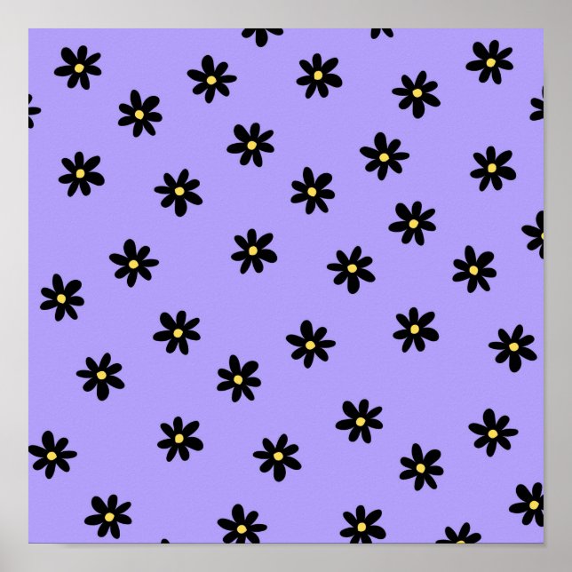Poster Preppy violet noir Floral simple Motif de fleurs (Devant)
