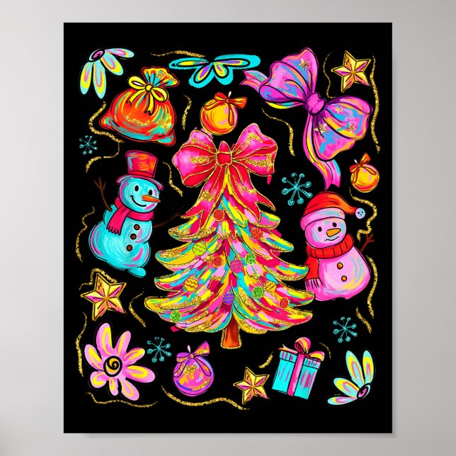 Poster Preppy Xmas Coquette Bow Lace Merry Bright Christm (Devant)