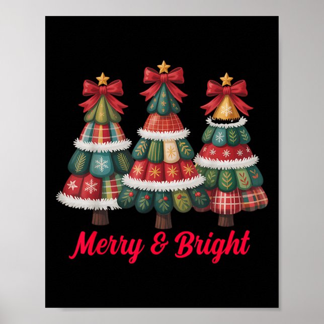 Poster Preppy Xmas Coquette Bow Lace Merry Bright Christm (Devant)