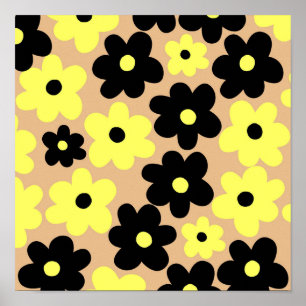 Poster Preppy Yellow Black Hippie Motif