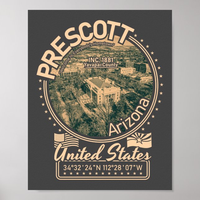 POSTER PRESCOTT ARIZONA - PRESCOTT COURTHOUSE CARRÉ (Devant)