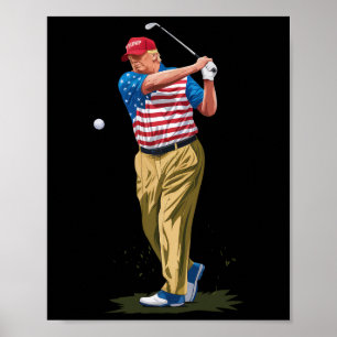 Poster Président Donald Trump 2025 Golf Drapeau Américain