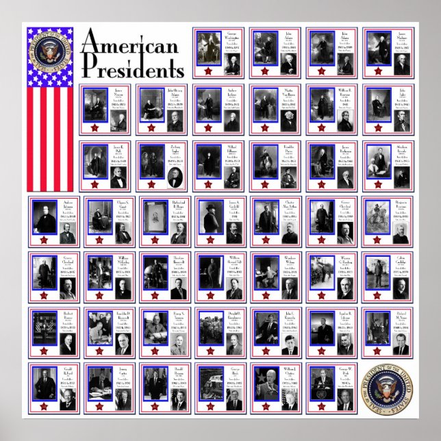 POSTER PRÉSIDENTS DES ÉTATS-UNIS BLANC A/564 (Devant)