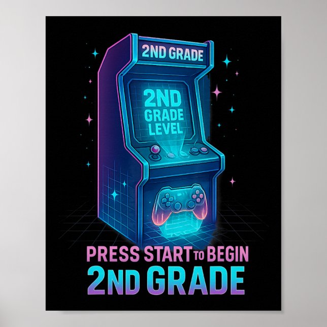Poster Press Start 2nd Grade Gamer Kids Level Up Fun 1  (Devant)