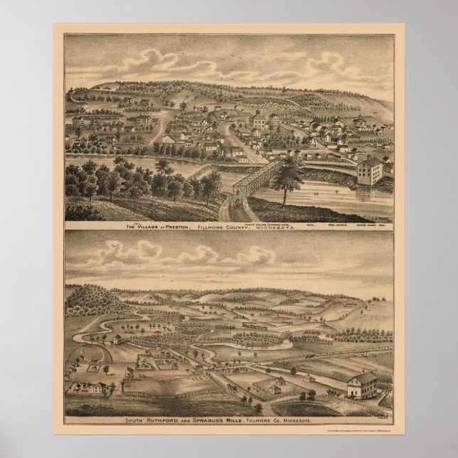 Poster Preston, MN Carte panoramique - 1874 (Devant)