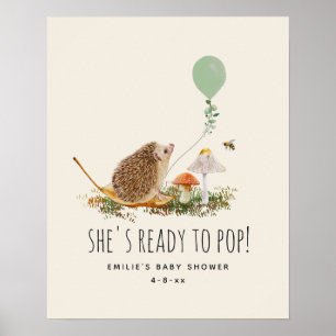 Poster Prêt pour la pop champignons Hérisson Baby shower 