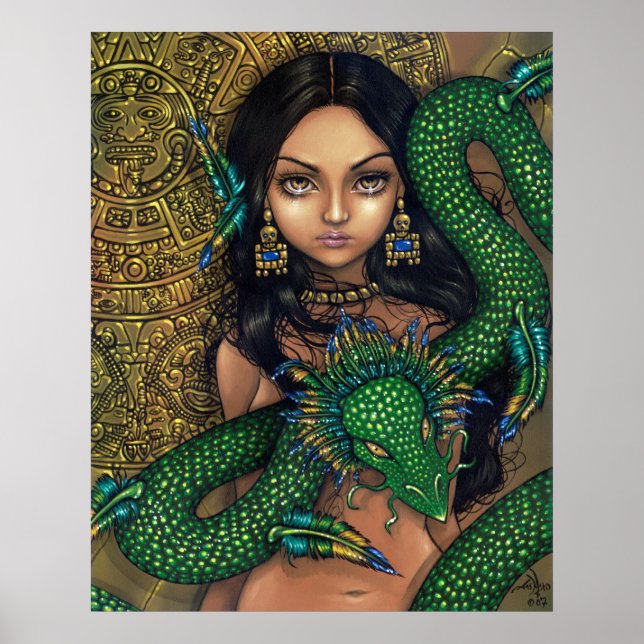 Poster Prêtesse de Quetzalcoatl Art Imprimer Dragon aztèq (Devant)
