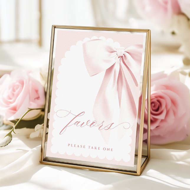 Poster Pretty Pink Bow Baby Shower Favors Table Sign (Créateur téléchargé)