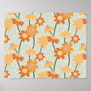 Poster Pretty retro muted 1970 s flowers