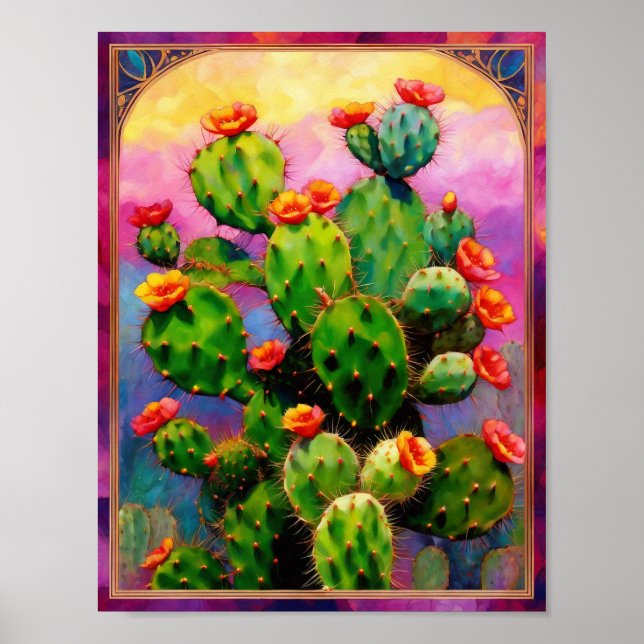 Poster Prickly Pear Cactus Art Graphique coloré (Devant)