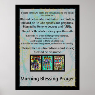 Poster Prière de bénédiction du matin juif Batik Hamsa Po