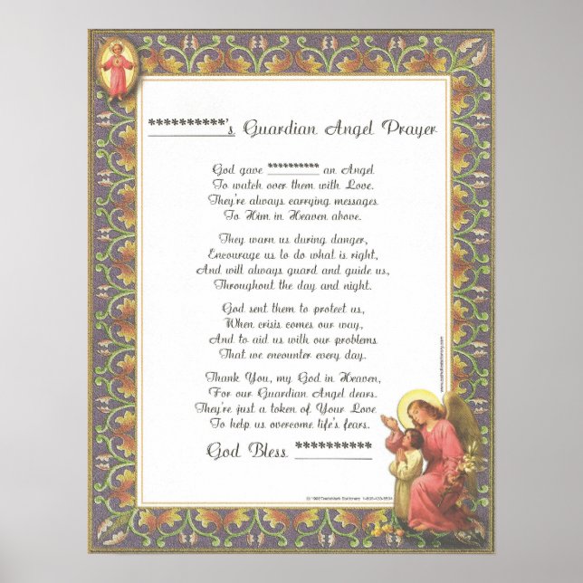 Poster Prière de naissance personnalisée Guardian Angel B (Devant)