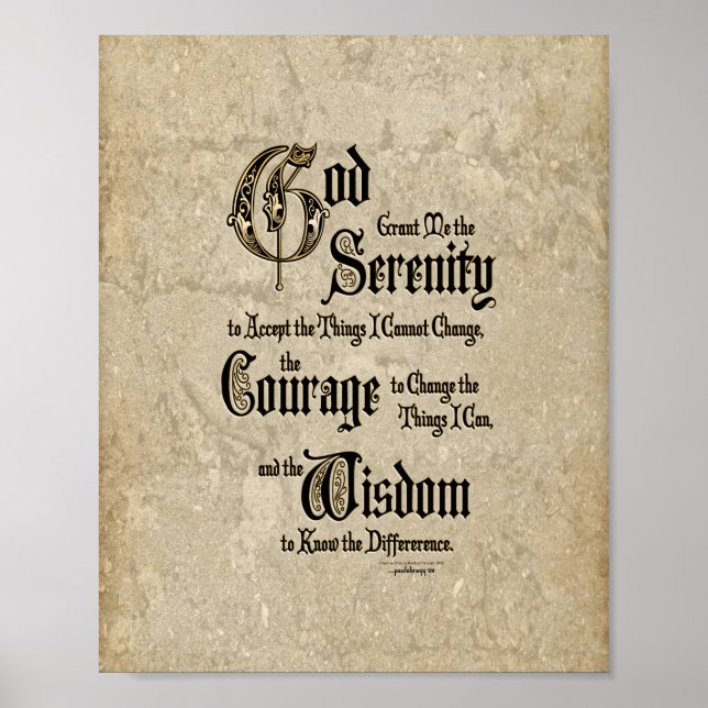 Poster Prière de sérénité : Calligraphie, Antiquité, Récu (Devant)