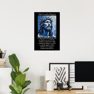 Poster Prière du Seigneur Palette de couteau bleu Christ
