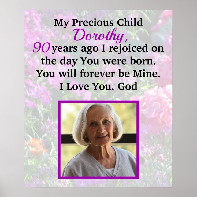 POSTER PRIÈRE PHOTO DE 90E ANNIVERSAIRE PERSONNALISÉE (Devant)