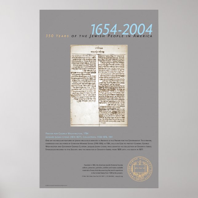 Poster Prière Pour George Washington, 1784 (Devant)