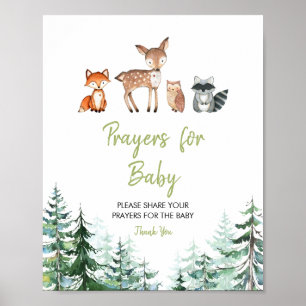 Poster Prières pour le Baby shower de forêt de bois pour