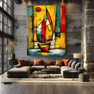 Poster Primal Voyage — Abstract Expressionist Sailboat