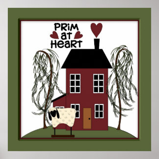 Poster Primitif au Heart Country Sheep & House Decor