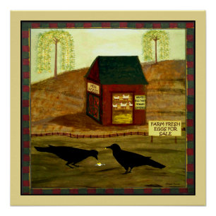 Poster Primitive Folk Art Bandit's Breakfast