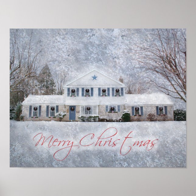 Poster Primitive Winter Snow Country Rustic Open House (Devant)