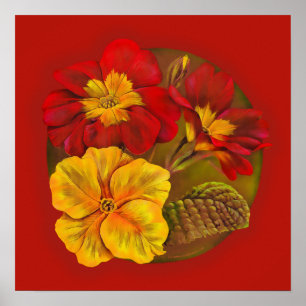 Poster Primula red jaune fine art par Sarah Trett