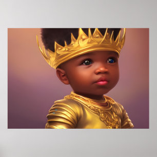 Poster Prince Afro-Américain bébé garçon couronne dorée m