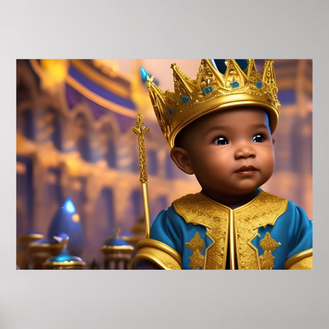 Poster Prince bébé garçon or palais couronne bleu ethniqu (Devant)