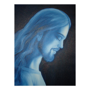 Poster Prince de la Paix : Profil de Jésus bleu