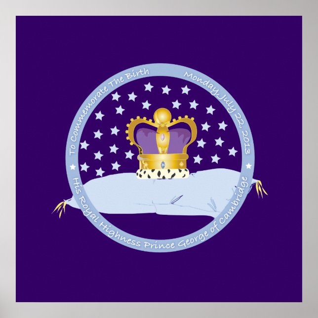 Poster Prince George de Cambridge Coussin et Couronne (Devant)