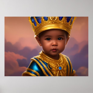Poster Prince mignon bébé garçon or couronne bleu