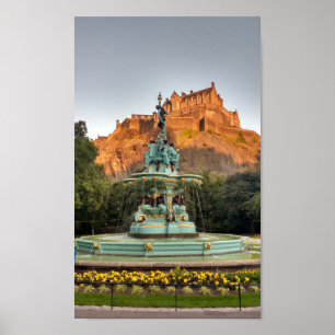 Poster Princes Street Gardens de fontaine de château