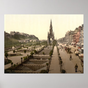 Poster Princes Street, le château, et monument de Scott