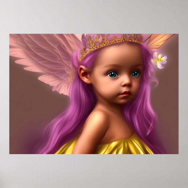 Poster Princess Cute petite fille papillon or violet (Devant)