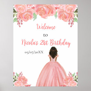 Poster Princesse à peau foncée Fleurs florales roses Bien