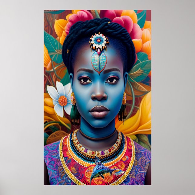 Poster princesse africaine à visage bleu (Devant)