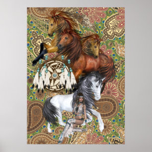 Poster Princesse américaine et Stallions sauvages
