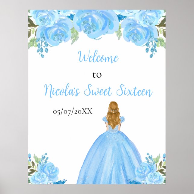 Poster Princesse aux Cheveux Blonds Bleu Bienvenue Sweet  (Devant)