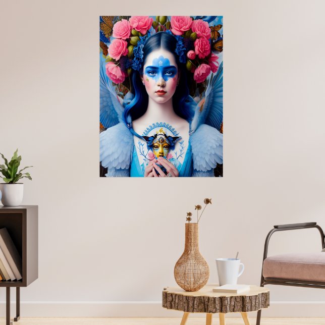 Poster Princesse avec robe en plumes bleues (Salon 3)
