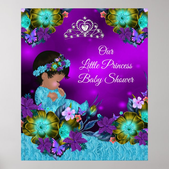 Poster Princesse Baby shower Turquoise Bleu pourpre Fille (Devant)