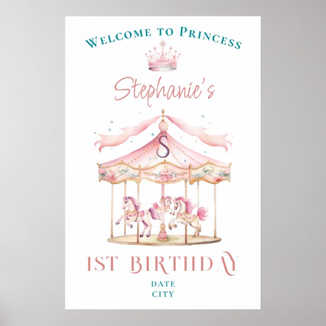 Poster Princesse Carousel Magique 1er anniversaire Bienve (Devant)