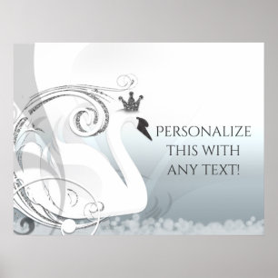 Poster Princesse Cygne Argent et Blanc Élégante Fête Pers