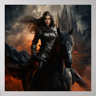 Poster Princesse de guerrier noir sur Cheval noir — Imagi