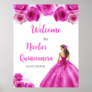 Poster Princesse en Robe Rose Chaude Quinceanera Bienvenu