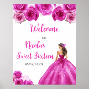 Poster Princesse en Robe Rose Chaude Sweet sixteen Bienve