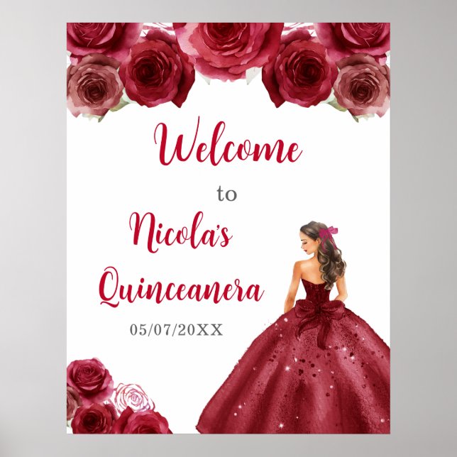 Poster Princesse en Robe Rouge Quinceanera Bienvenue (Devant)