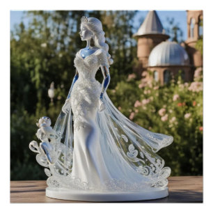 Poster princesse en verre cristal avec robe blanche