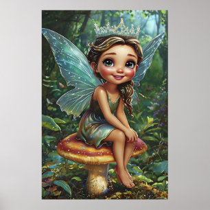 Poster Princesse Fée de la Forêt sur un Champignon – Art 