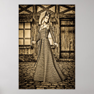 Poster Princesse Médiévale Sépia Art Renaissance